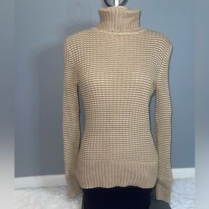 Calvin Klein tan cream turtleneck ribbed sweater top shirt womans medium EUC